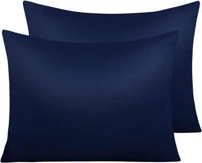 Zippered Satin Pillow Cases for Hair and Skin, Luxury Standard Hidden Zipper Pillowcases Set of 2, 20X26 Inches, Navy Blue