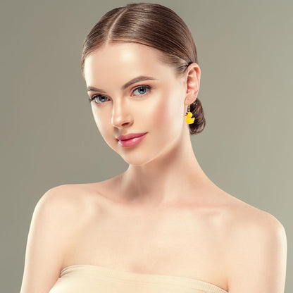 Yellow Duck Earrings - Cute Acrylic Duck Dangle Drop Earrings with Glasses for Women & Girls