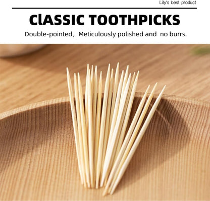 600 Count Bamboo Toothpicks for Teeth Cleaning, Appetizer, Olive, Barbecue, Fruit, Double-Points Wooden Toothpick.