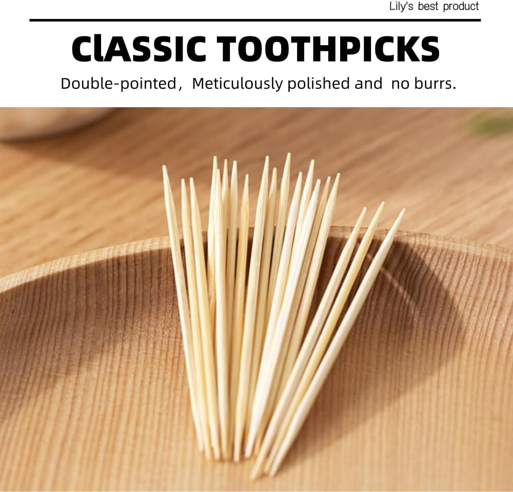 6000 Count Bamboo Toothpicks for Teeth Cleaning, Appetizer, Olive, Barbecue, Fruit, Double-Points Wooden Toothpick.