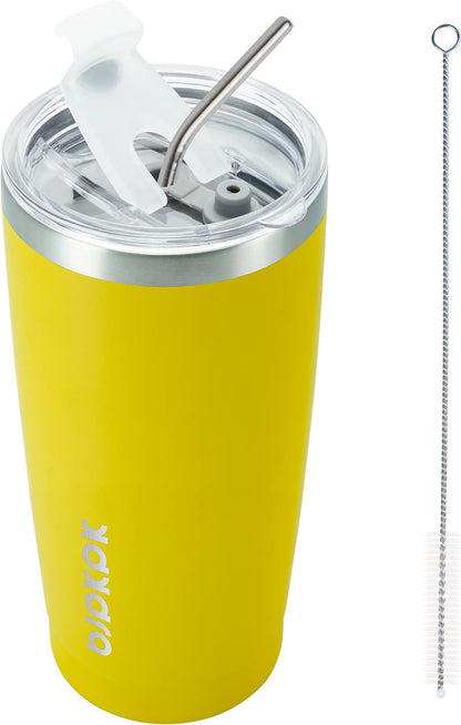 Yellow Stainless Steel Tumbler with Lid and Straw 20 Oz Insulated Tumblers Thermal Cup for Hot and Cold Drinks