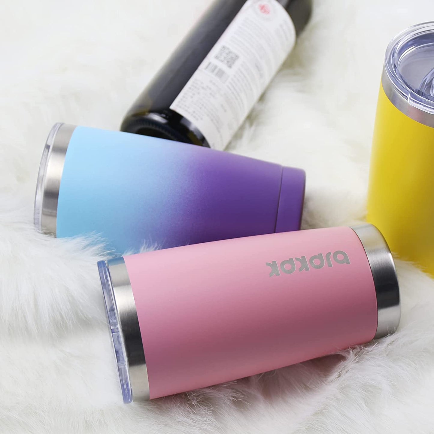 Yellow Stainless Steel Tumbler with Lid and Straw 20 Oz Insulated Tumblers Thermal Cup for Hot and Cold Drinks