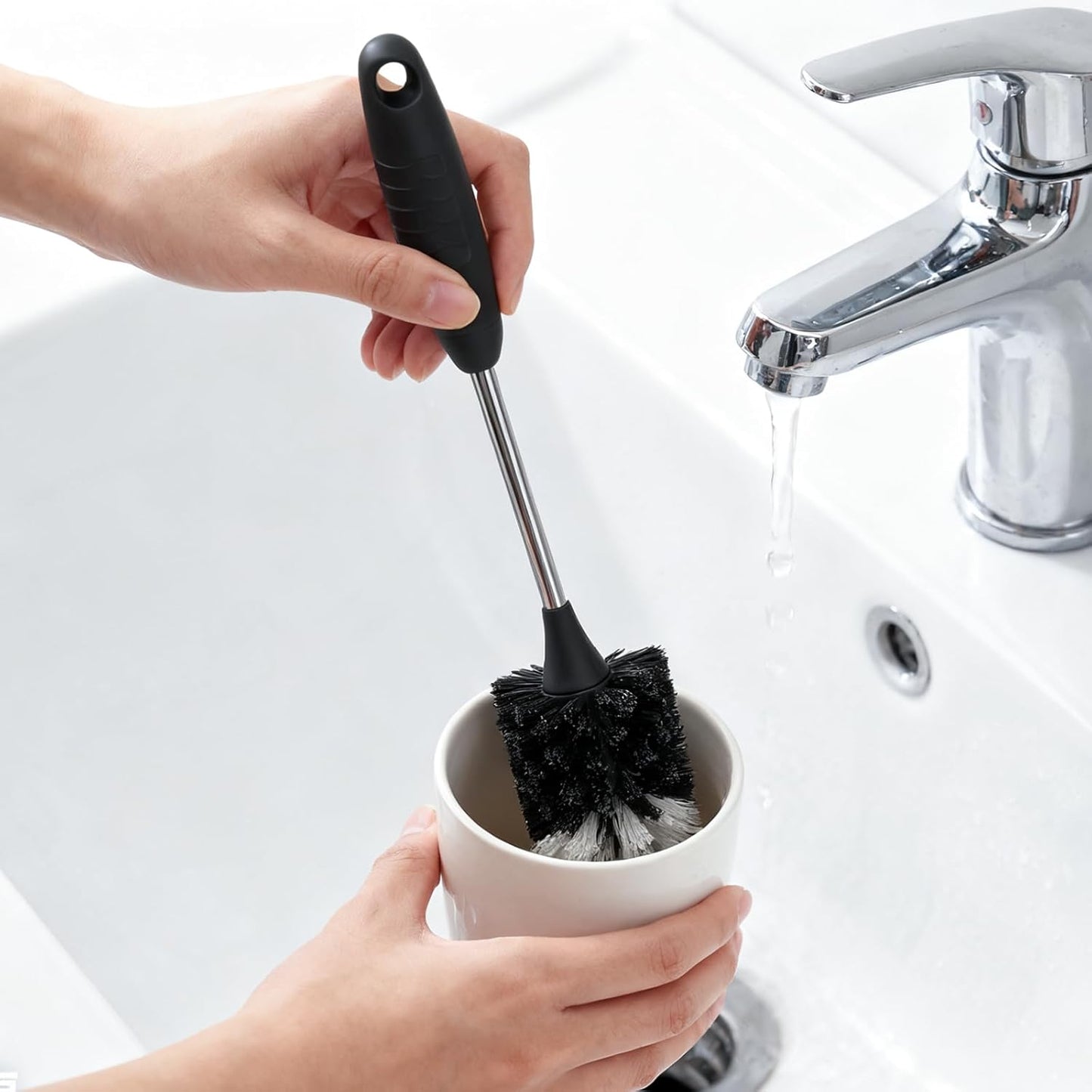 Bottle Brush of 3 Pack, 13-In Long Stainless Steel Handle Water Bottle Cleaner Brush Non-Slip Grip Bottle Brushes for Cleaning Water Bottles Sport Bottles Coffee Mugs Glasswares Cups, Black