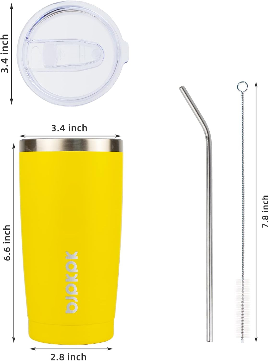 Yellow Stainless Steel Tumbler with Lid and Straw 20 Oz Insulated Tumblers Thermal Cup for Hot and Cold Drinks