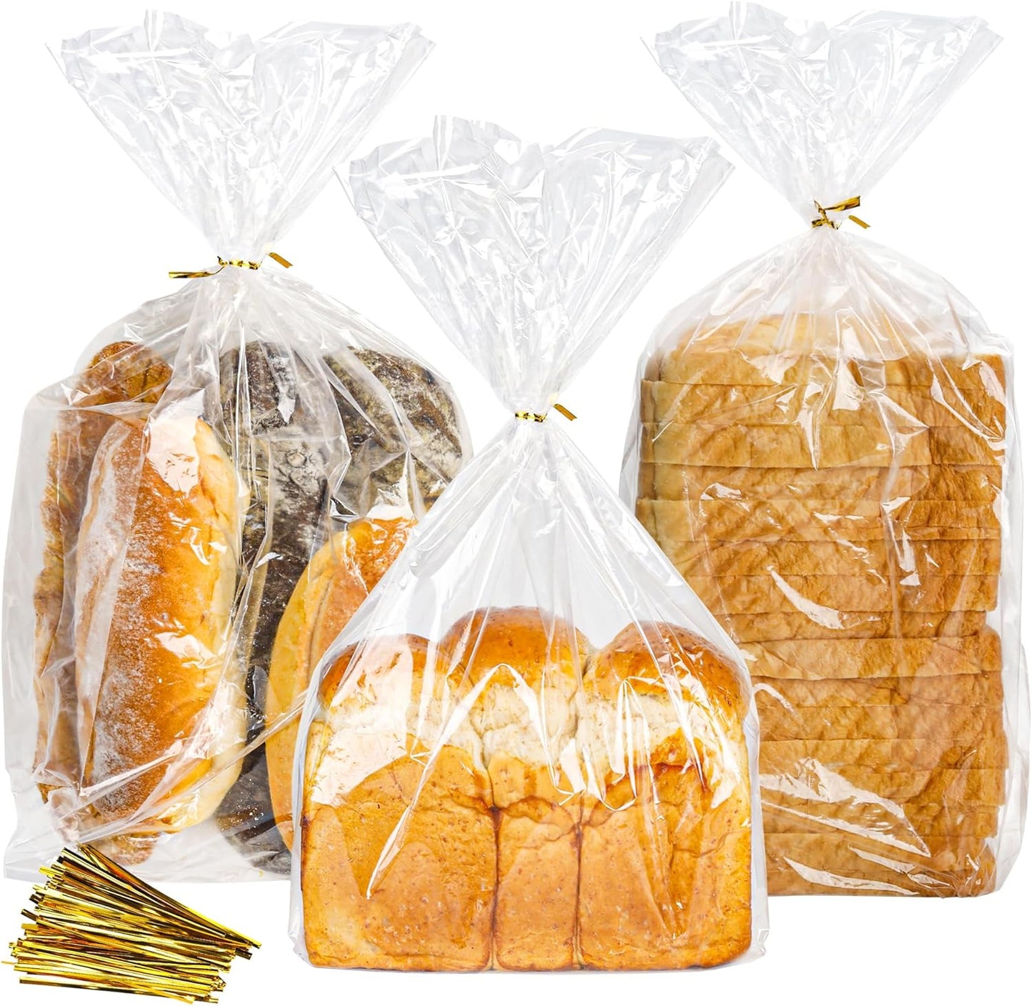 Plastic Bread Bags for Homemade Bread Loaf Bags Clear Sourdough Bag with Ties for Airtight Storage of Baked Goods(50Pack, 8X18X4In)