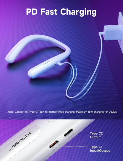 Battery Pack for Meta Quest 3S/3/2, 10000Mah PD Fast Charger Battery Pack (Extra 4-6 H Playtime), VR Extend Power Accessories, Compatible with Oculus Quest 3, Meta Quest 2, Meta Quest 3S, Etc.
