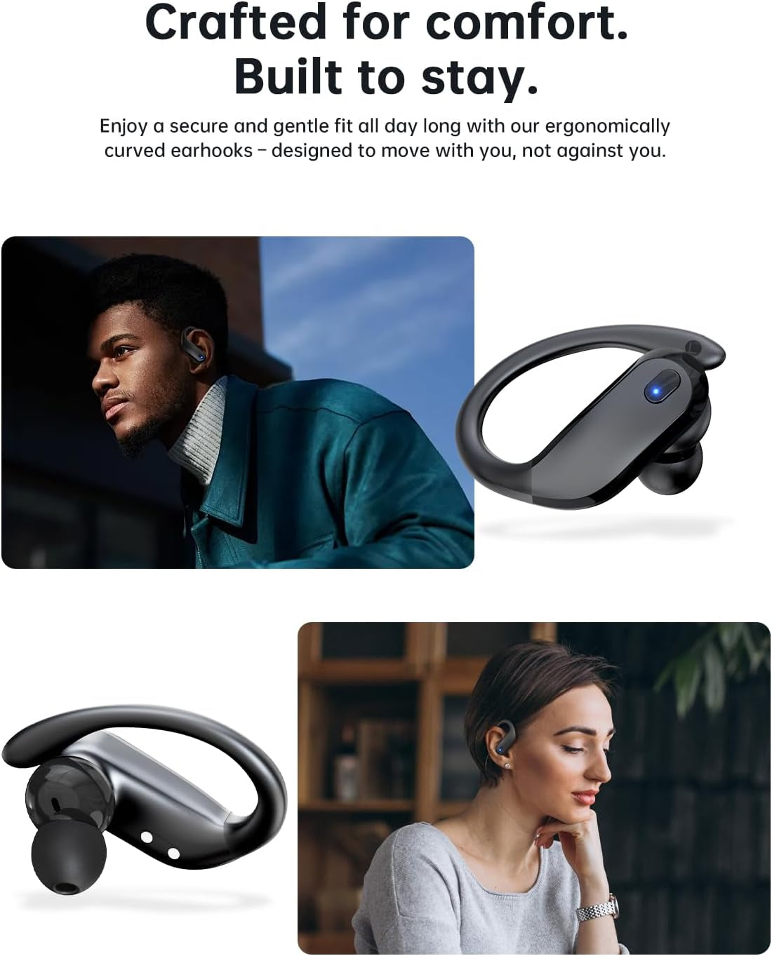 Wireless Earbuds Bluetooth 5.3 Headphones Sport,Ipx7 Waterproof Sports Earphones with Earhooks,48H Playtime,Lightweight 7.8G,Fast Charging Case,Noise Cancelling Mic for Running Gym Workout-Black