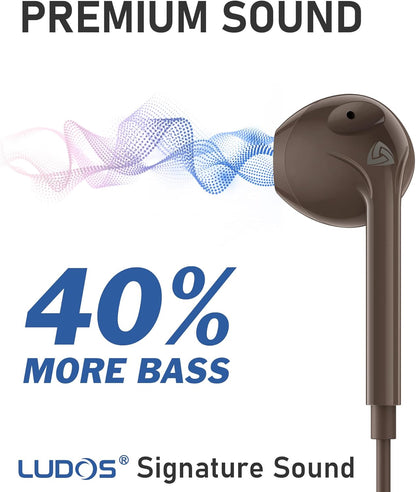 Zenith Wired Earbuds In-Ear Headphones, 2 Years Warranty, Earphones with Microphone, Corded for 3.5Mm Jack Ear Buds for Iphone, Samsung, Computer, Laptop, Kids, School Students, Woman - Brown