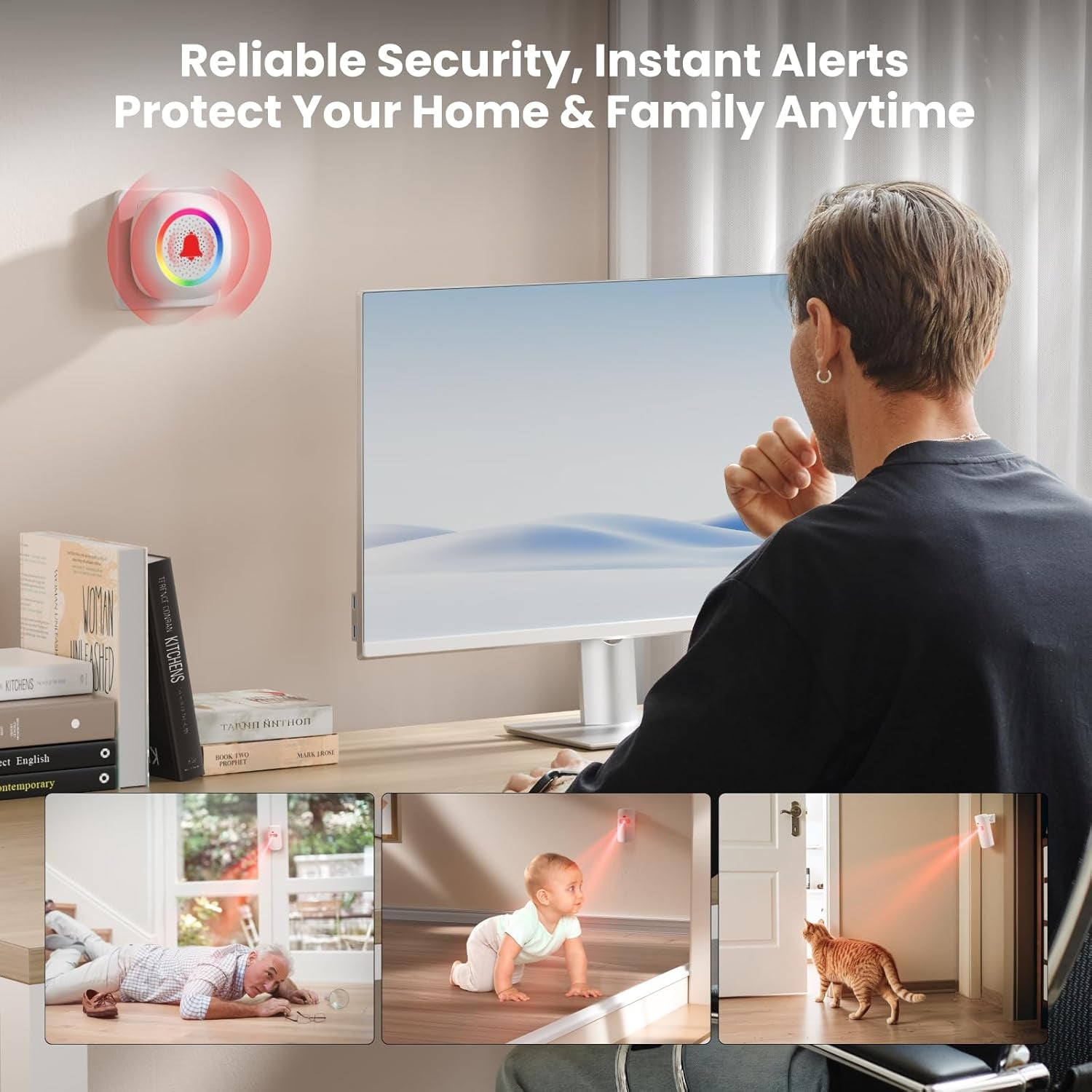 Wireless Motion Sensor Door Chime, Fast Detection PIR Entry Alert(10S Interval Alarm) with 61 Chimes, 5 Volume Levels, RGB Light Indicator, Easy Install for Business, Home, Store, Elderly, Visitors
