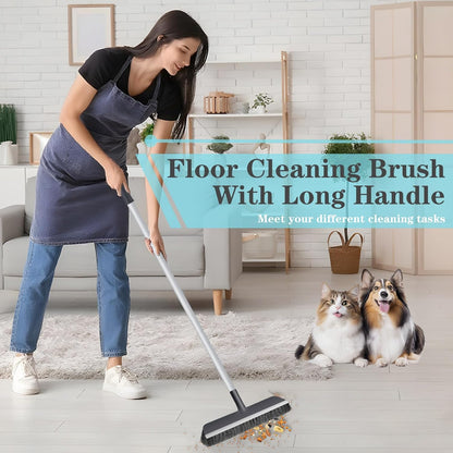 Floor Scrub Brush with Long Handle - Adjustable Handle 2 in 1 Scrape and Heavy-Duty Stiff Bristle Floor Scrubber Brush for Cleaning Bathroom, Kitchen Patio Tile Garage and Deck