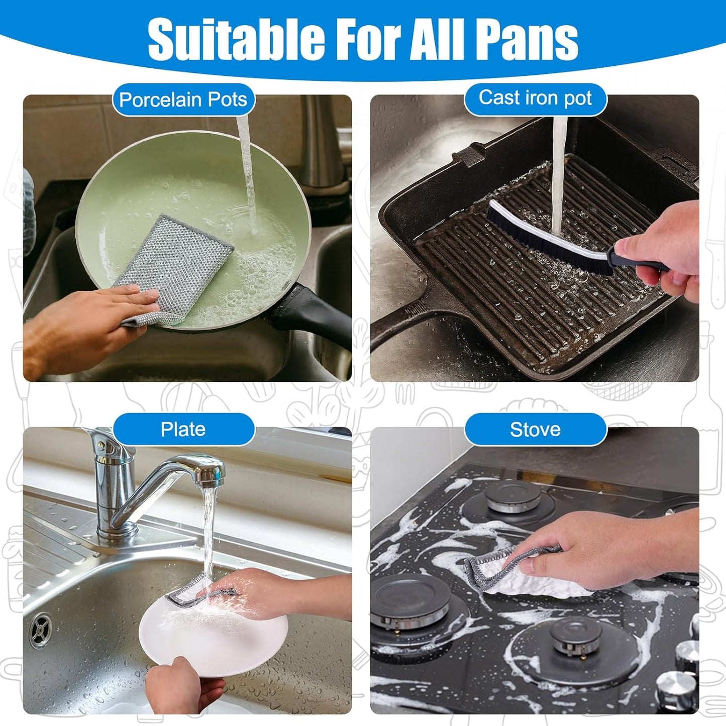 Cast Iron Scrubber Cleaner Kit, Metal Scrubber for Dishes, Skillet, Pots, Pan, Griddles, Reusable 3-Layer Non-Scratch Wire Dishcloth for Kitchen, Stove Top, Dishes and Sink