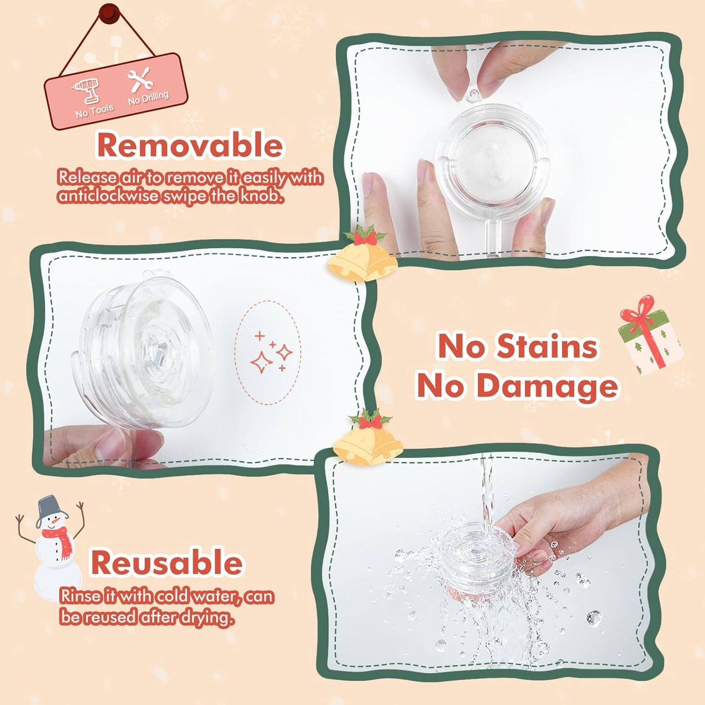 Wreath Hanger, Large Twist Lock Suction Cup Wreath Hooks, Heavy Duty, 22 LB Capacity, Removable and Reusable, Round, Clear, 2 Pcs