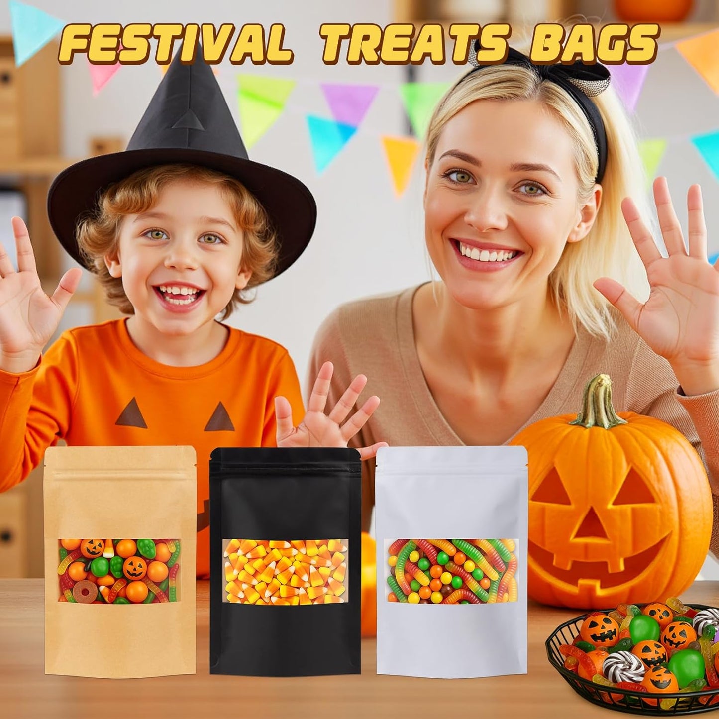 50 Pack Smell Proof Bag, Resealable Bags for Small Business, Stand up Pouches with Window, Small Sealable Packaging Bags for Snack, Coffee, Spice, Candy, Trail Mix, Wax, Mylar Bag 3.5