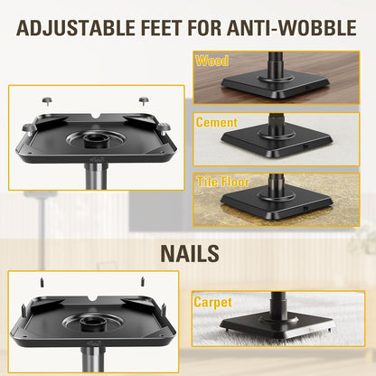 Black Alloy Steel Speaker Stands, Height Adjustable Bookshelf Speaker Stand Pair, Universal Fit, 11 Lbs Capacity, Set of 2 for Bose Polk JBL Sony Yamaha - 42" Max Height