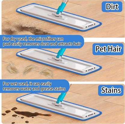 4 PCS Replacement Mop Pads, Microfiber Cleaning Mop Compatible with Bona Mop, Washable & Reusable Mop Refill Pads for Hardwood Floor,18 Inch, Blue
