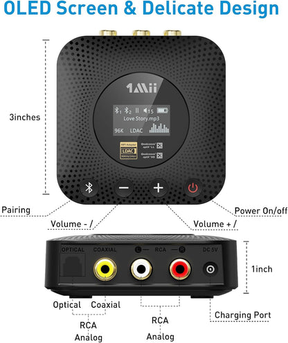 B06HD+ Hi-Res Bluetooth 5.1 Music Receiver for Home Stereo W/Ldac, Hi-Fi Bluetooth Adapter W/Audiophile DAC Aptx HD Volume Control OLED Display, Wireless Audio Adapter for AV Receiver/Amplifier