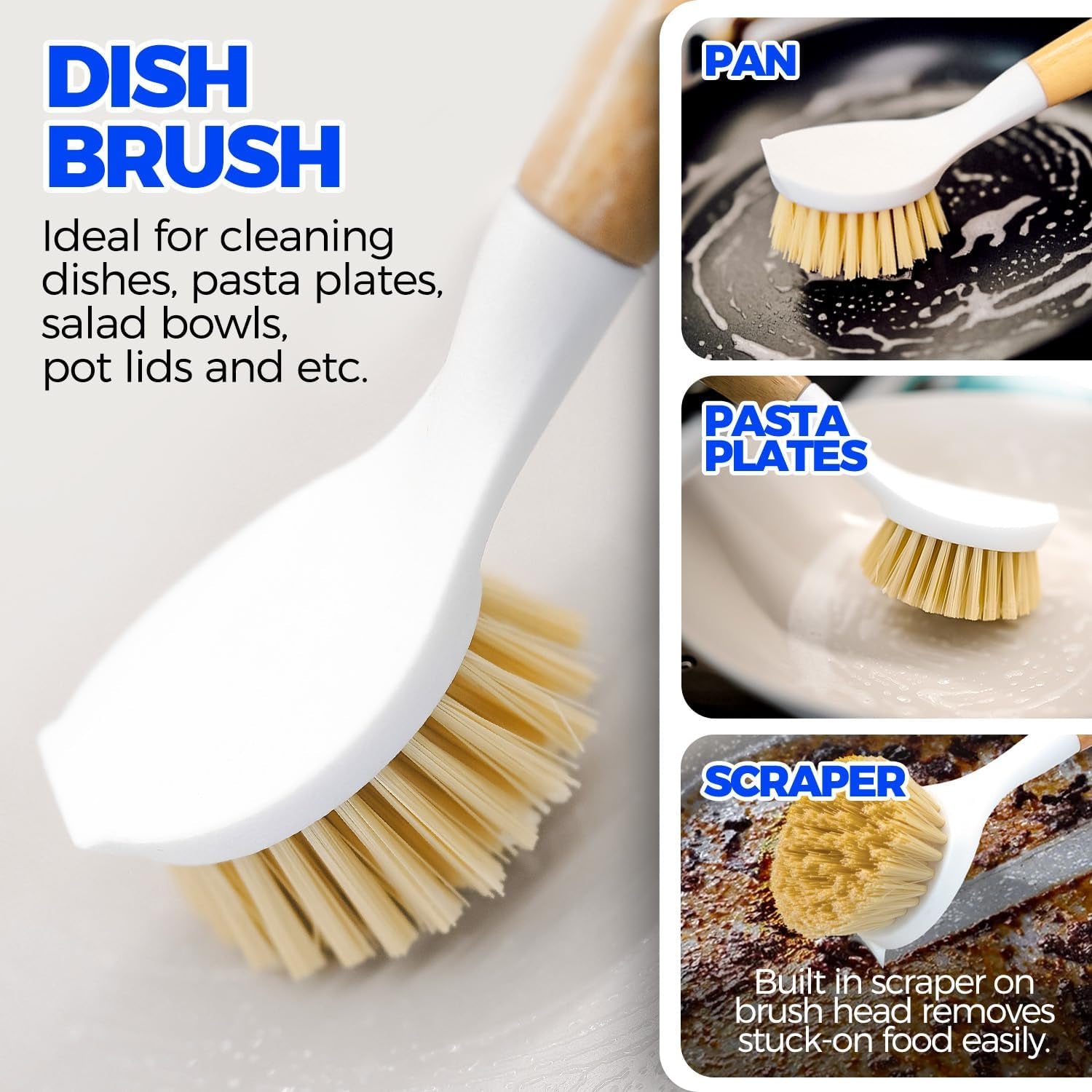 6 Pack Kitchen Brush Set & 6 Pack Bamboo Dish Brush Set