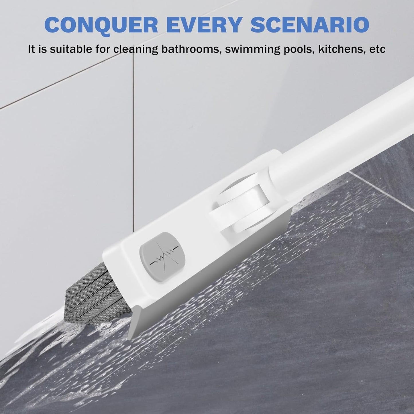 Grout Cleaner Brush with Long Handle, V-Shaped Floor Scrub Brush Swivel Grout Brush Stiff Bristle Floor Grout Scrubber for Bathroom, Tile Line, Crevice, Kitchen, Wall, Deck, Garage, White Grey