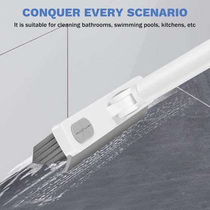 Grout Cleaner Brush with Long Handle, V-Shaped Floor Scrub Brush Swivel Grout Brush Stiff Bristle Floor Grout Scrubber for Bathroom, Tile Line, Crevice, Kitchen, Wall, Deck, Garage, White Grey