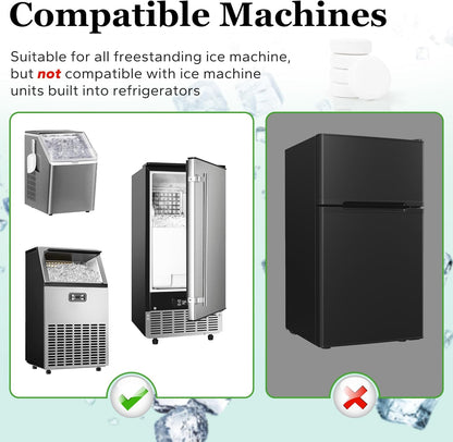 Ice Machine Cleaner Descaler Tablets (32Pack) with 2 Cleaning Brushes,Ice Maker Cleaner Ideal for Frigidaire,Opal,Ge Profile, Kitchenaid Countertop Units.Removes Lime Scale,Calcium.