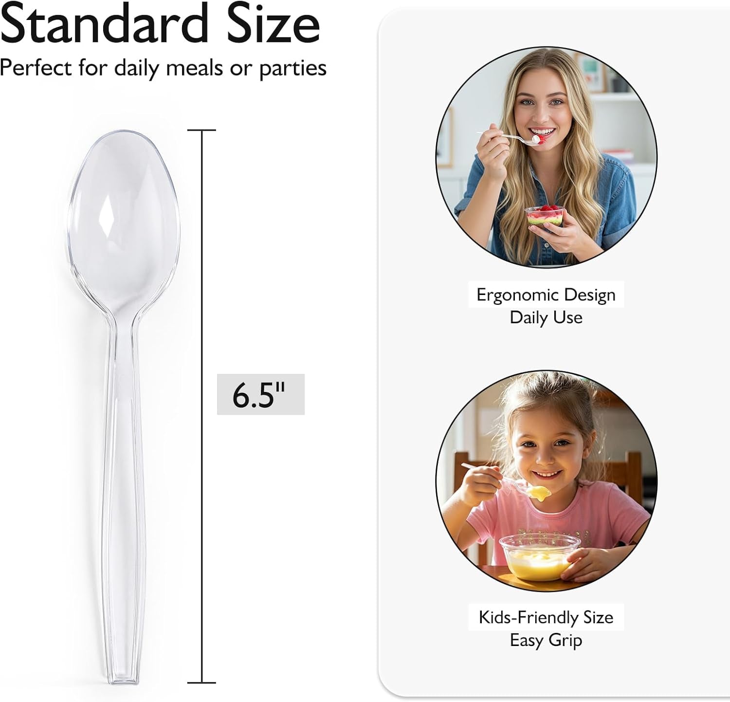 [100 Count] Clear Plastic Spoons Heavy Duty, Premium Disposable Spoons, Durable Plastic Cutlery for for Parties, Picnics, Big Event, Daily Use - Heat Resistant & BPA Free - Clear