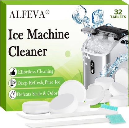 Ice Machine Cleaner Descaler Tablets (32Pack) with 2 Cleaning Brushes,Ice Maker Cleaner Ideal for Frigidaire,Opal,Ge Profile, Kitchenaid Countertop Units.Removes Lime Scale,Calcium.