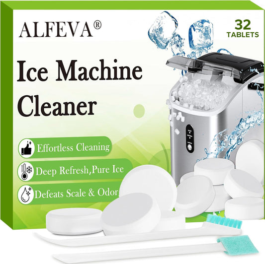 Ice Machine Cleaner Descaler Tablets (32Pack) with 2 Cleaning Brushes,Ice Maker Cleaner Ideal for Frigidaire,Opal,Ge Profile, Kitchenaid Countertop Units.Removes Lime Scale,Calcium.