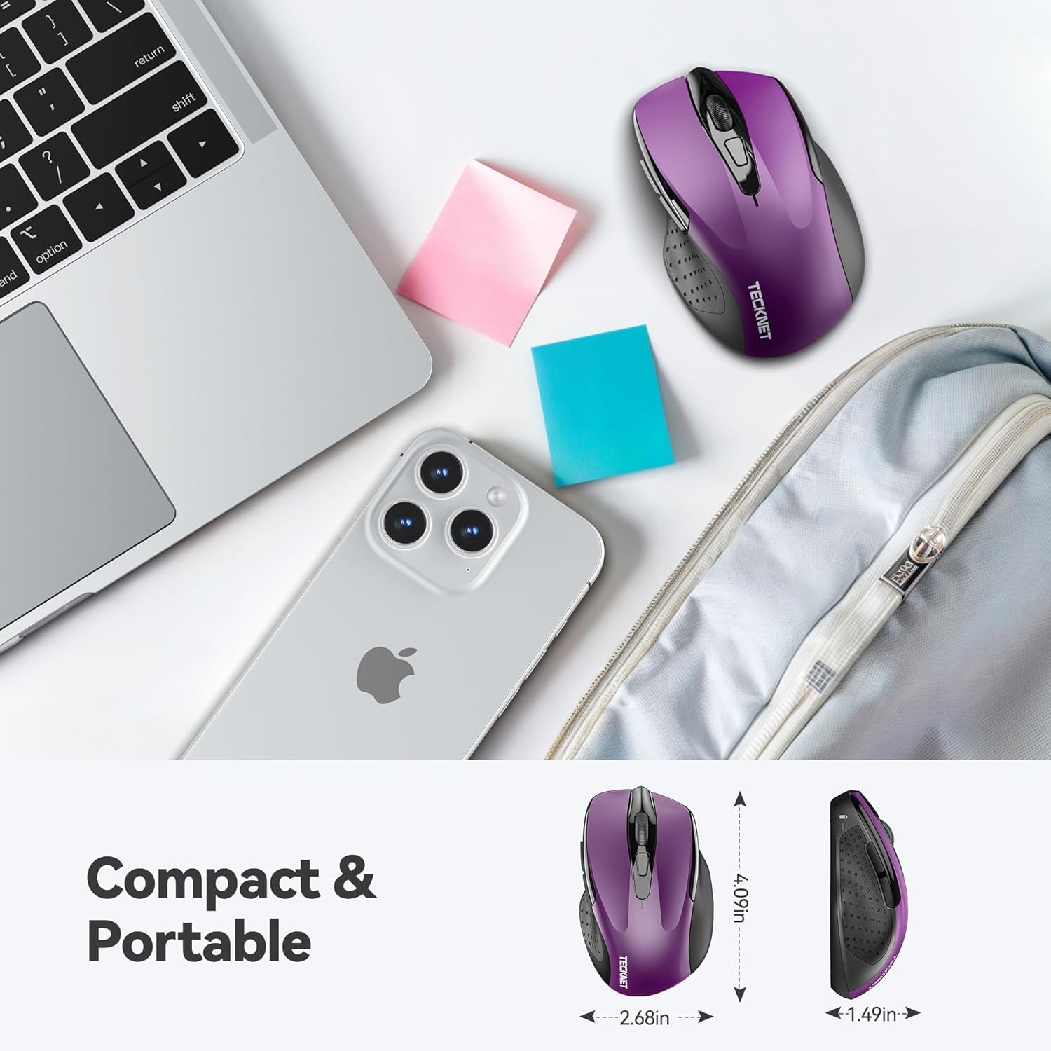 Wireless Mouse for Laptop, Silent Mouse Quiet Click, Computer Mouse Wireless, 6 Adjustable 4000 DPI Computer Mice - Purple