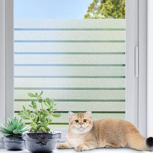 Window Privacy Film，Frosted Striped Window Film，Heat Blocking Decorative Static Cling，Removable Vinyl Door Coverings，Home Tint Blind（Pure,11.8 X 78.7 Inch）