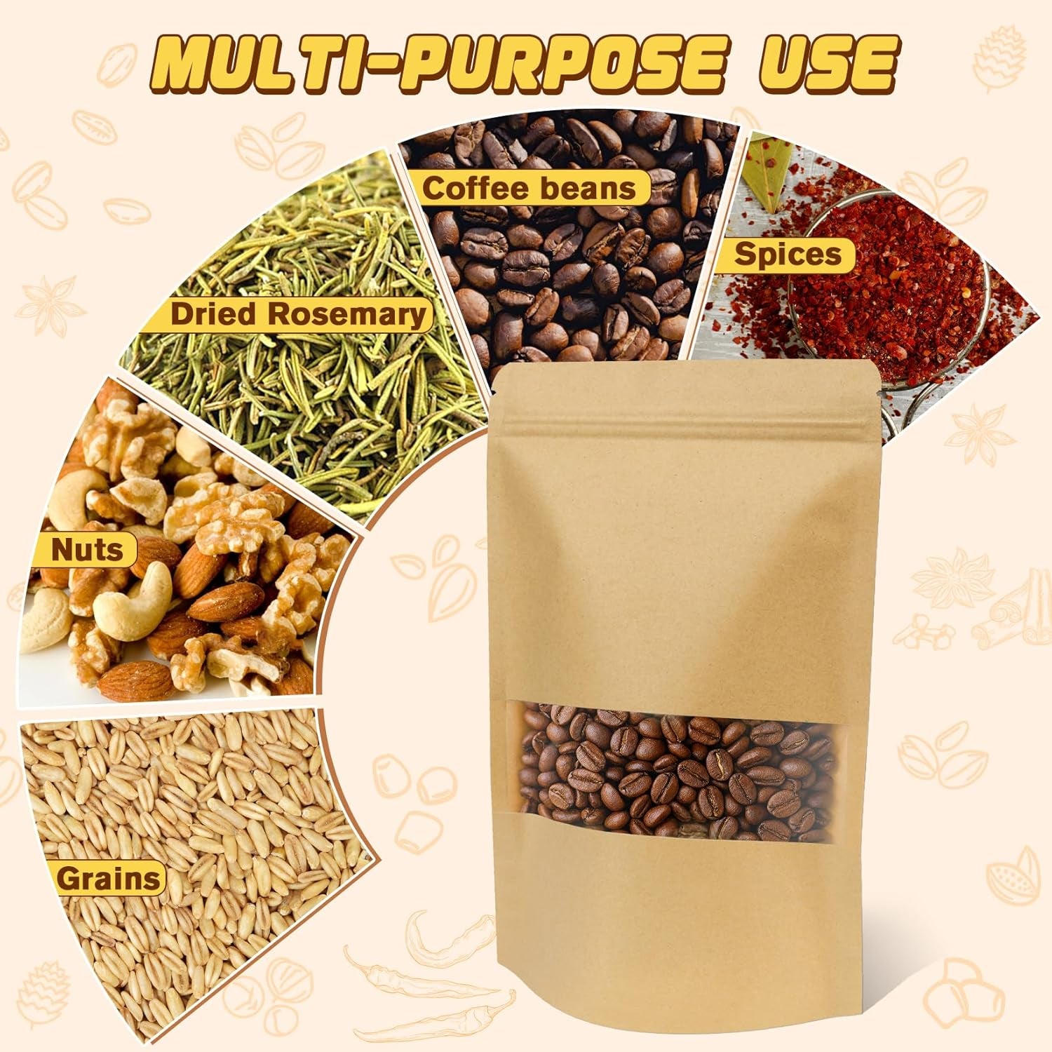 50 Pack Smell Proof Bag, Resealable Bags for Small Business, Stand up Pouches with Window, Small Sealable Packaging Bags for Snack, Coffee, Spice, Candy, Trail Mix, Wax, Mylar Bag 3.5