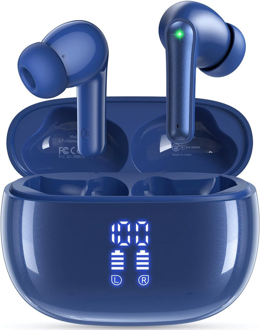 Wireless Earbuds, Bluetooth Ear Buds Headphones, 40H Long Playtime, Stereo Deep Bass, LED Power Display, IPX7, Lightweight in Ear Earphone with Mic for Iphone Android Phone