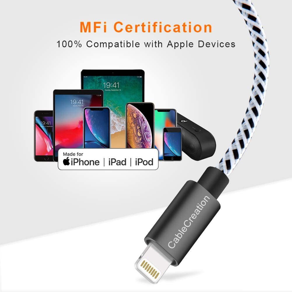 0.5 Feet Short Iphone Charger Cable, [Mfi Certified] Lightning to USB Data Sync Cord, Compatible with Iphone 14/14 Pro, Airpods Pro, Iphone 13/13 Pro/12, Ipad Pro, Air, 0.15M Black&White