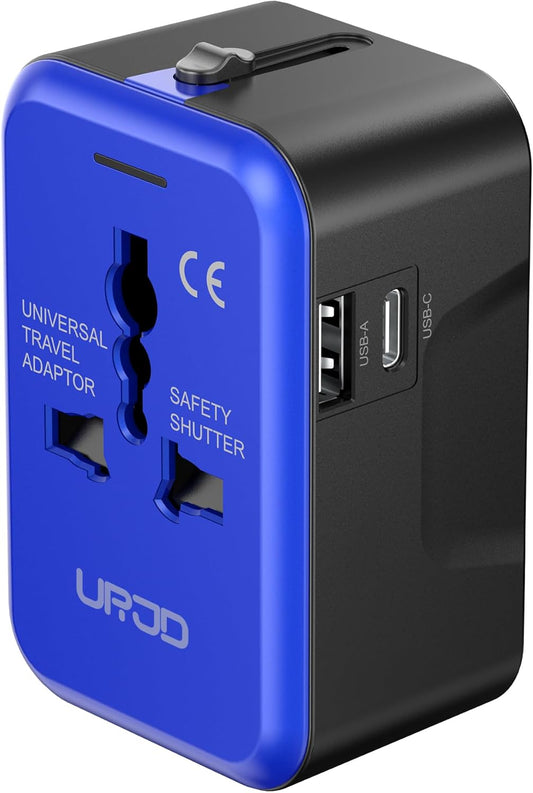 Universal Travel Adapter with (Type C+USB) 2 USB Ports & AC Outlet, International Plug Adapter Converter, Type C/A/G/I All in One Wall Charger Worldwide Travel Adaptor for US to EU UK AUS Asia