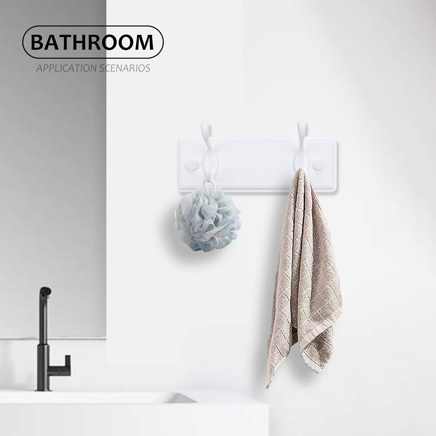 Wooden Coat Rack, Wall-Mounted Organizer for Closet, Entryway, Hallway, Foyer, Bedroom, Heavy Duty Double Hooks for Hanging Towels, Bags, Hats, Jackets, Key (White, 2 Hooks)