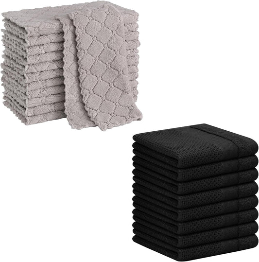 12 Pack Kitchen Dish Cloths (10 X 10 Inches, Grey) and 100% Cotton Dish Cloths, 8 Pack - 12 X 12 Inches, Waffle Weave Super Soft and Absorbent Dish Towels