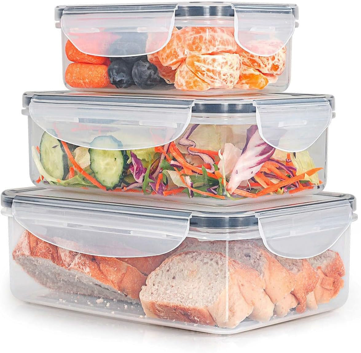 [3 Pcs] Food Storage Containers with Lids Airtight - Bpa-Free, 100% Leak-Proof,Meal Prep Containers for Kitchen Storage and Organization, Dishwasher & Microwave, Freezer Safe(Rectangle)