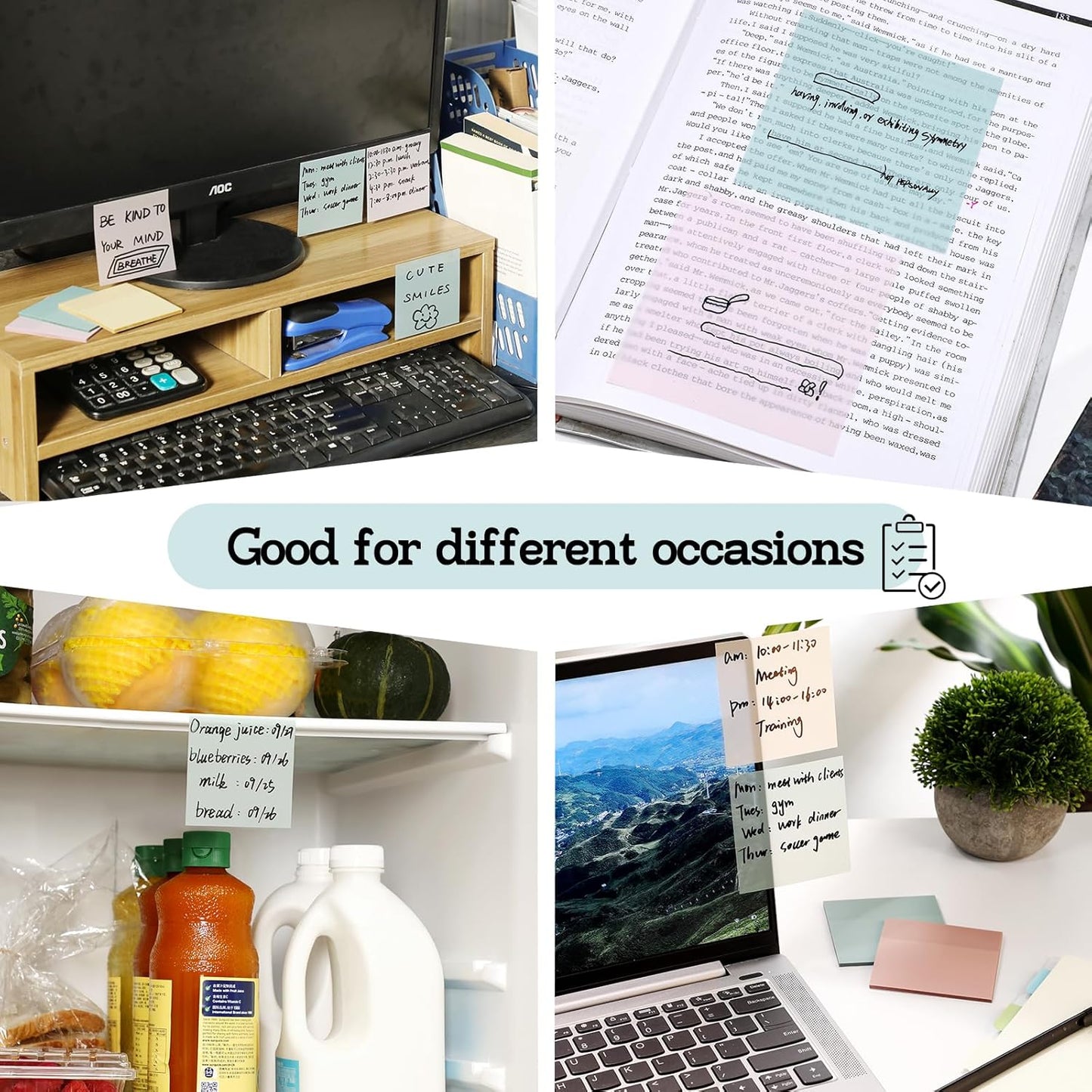 [2000 PCS] Transparent Sticky Notes, 6 Sizes Clear Sticky Notes Pads, Waterproof Self-Adhesive Translucent See through Sticky Notes for Annotating Books,School & Office