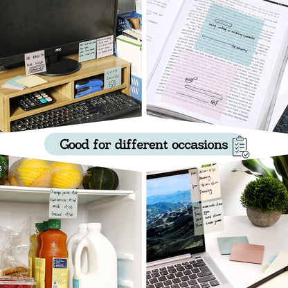 [2000 PCS] Transparent Sticky Notes, 6 Sizes Clear Sticky Notes Pads, Waterproof Self-Adhesive Translucent See through Sticky Notes for Annotating Books,School & Office