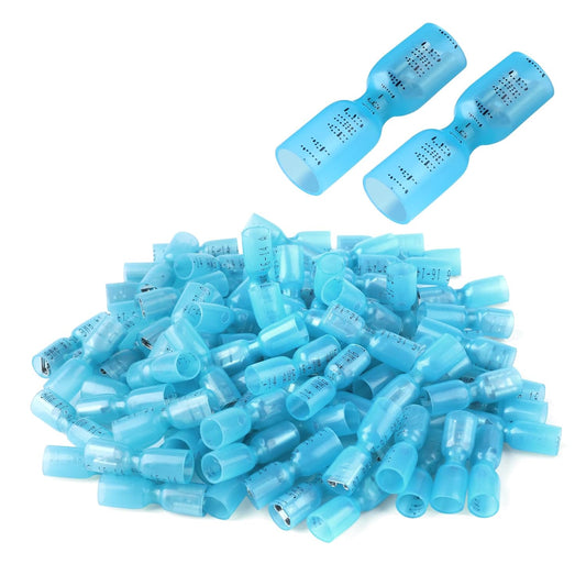 100 PCS 16-14 AWG Waterproof Heat Shrink Quick Disconnect Connectors, Crimp Electrical Wire Female Spade Connectors Insulated Disconnect for Marine Automotive Motorcycle Home Wiring (Blue)