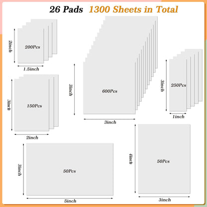 [1300 PCS] Transparent Sticky Notes, 6 Sizes Clear Sticky Notes Pads, Waterproof Self-Adhesive Translucent See through Sticky Notes for Annotating Books,School & Office