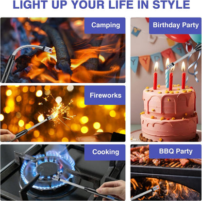 2 PCS Candle Lighter, Electric Lighter Arc Windproof Flameless with 360° Flexible Neck & LED Power Display, Lighters for Candle for BBQ, Grill, Camping, Fireplace, Stove