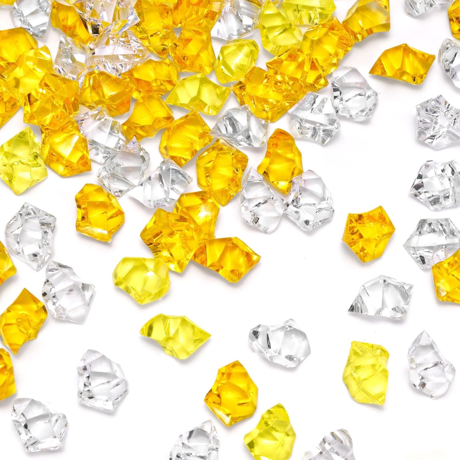 Yellow and Orange Fake Ice, 150PCS Acrylic Fake Diamonds, Crushed Ices Plastic Gems Vases Fillers for Aquarium Tank Rocks Table Scatter Wedding Party Home Decor
