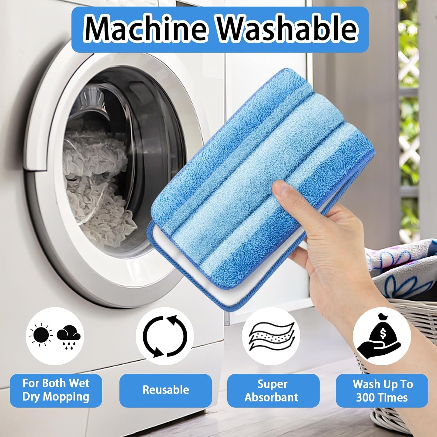 4 PCS Replacement Mop Pads, Microfiber Cleaning Mop Compatible with Bona Mop, Washable & Reusable Mop Refill Pads for Hardwood Floor,18 Inch, Blue