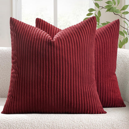Winter Pack of 2 Corduroy Soft Soild Decorative Square Christmas Throw Pillow Covers Cushion Cases Pillow Cases for Couch Sofa Bedroom Car 18 X 18 Inch 45 X 45 Cm Burgundy