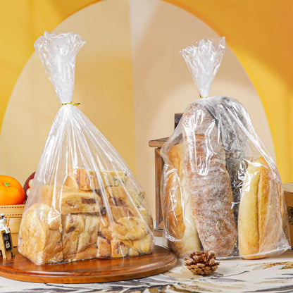 Plastic Bread Bags for Homemade Bread Loaf Bags Clear Sourdough Bag with Ties for Airtight Storage of Baked Goods(50Pack, 8X18X4In)