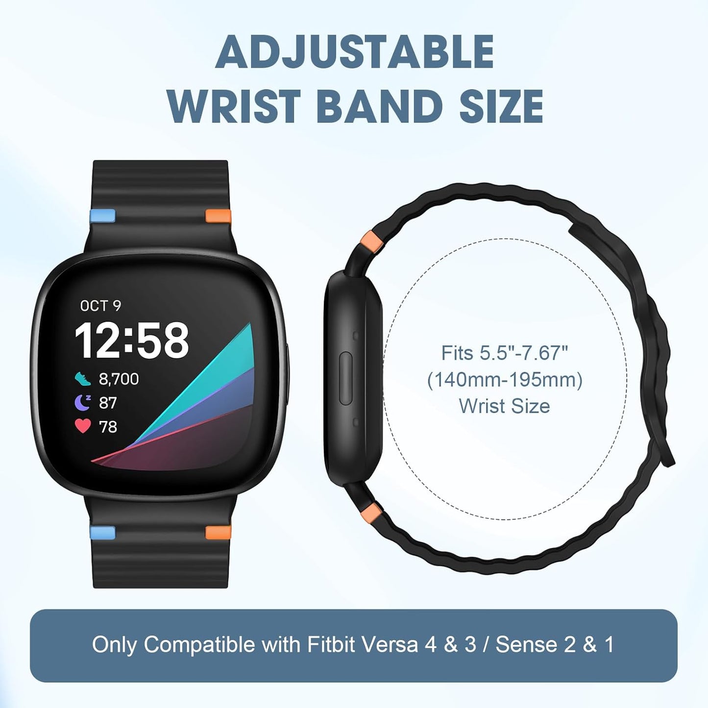 Compatible with Fitbit Versa 4 Bands for Woman/Versa 3 Band, Compatible with Fitbit Sense 2 Bands/Sense Band, Soft Silicone Waterproof Breathable Replacement Sport Strap Accessories for Men