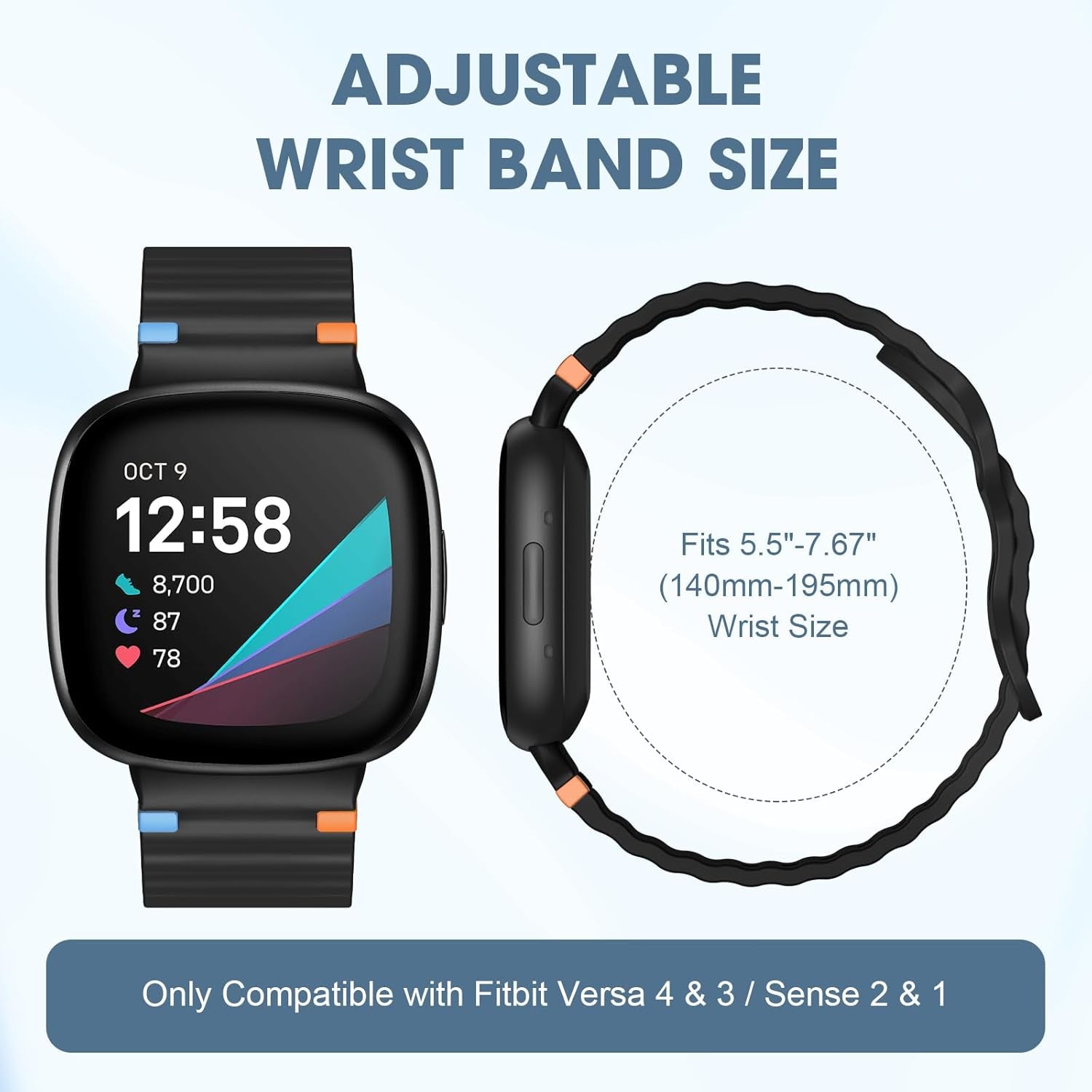 Compatible with Fitbit Versa 4 Bands for Woman/Versa 3 Band, Compatible with Fitbit Sense 2 Bands/Sense Band, Soft Silicone Waterproof Breathable Replacement Sport Strap Accessories for Men