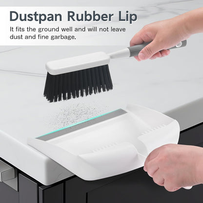 Mini Broom and Dustpan Set, Portable Cleaning Brush and Dustpan Combo Nesting Snap-On Handheld Dust Pan and Brush Set, Small Brush Dustpan for Kitchen, Desktop, Pet, Floor, Sofa, Grey White