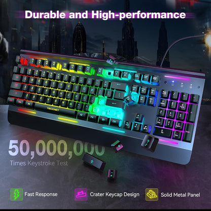Gaming Keyboard, USB Wired Computer Keyboard, 15-Zone RGB Illumination, IP32 Water Resistance, 25 Anti-Ghosting Keys, All-Metal Panel (Whisper Quiet Gaming Switch)