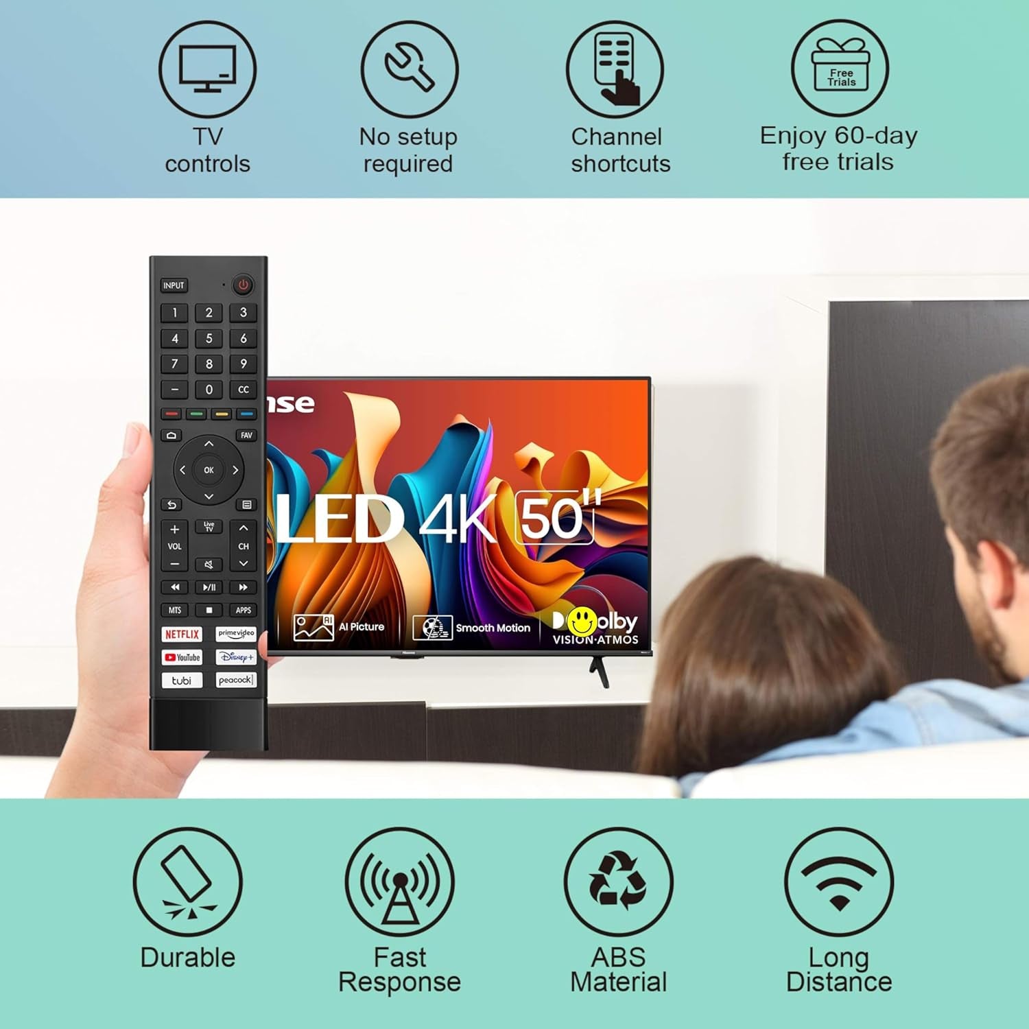 For Hisense TV Remote Replacement, for Hisense Universal Remote, for Google 4K UHD Series Smart TV 65U8H 75U8H 50U6H 55U6H 65U6H 75U6H 43A6H 50A6H 55A6H 55U6K 65U7K 55U8K.